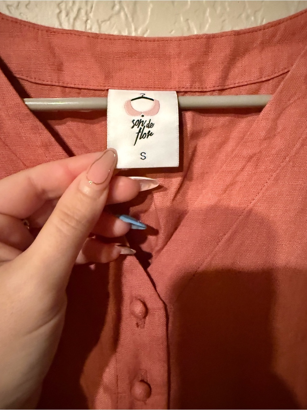 Son de Flor women’s size small  Dusty Coral linen Button-Front Midi Dress - Picture 2 of 5